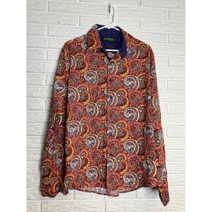 Inserch Button Down Shirt Men XL Multicolor Excellent Paisley 2 Ply Satin Cotton